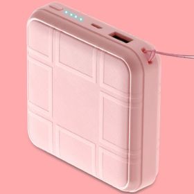 Leather Patterned Square Mini Compact Square Power Bank (Option: Pink-4000mah)