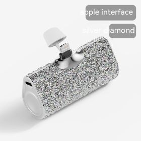 Diamond Pocket Capsule Emergency Power Bank Diamond-embedded Mini Lipstick Small Portable Power Source (Option: Aura Bright Apple Interface-3000 MA)