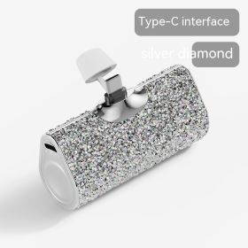 Diamond Pocket Capsule Emergency Power Bank Diamond-embedded Mini Lipstick Small Portable Power Source (Option: Aura Bright Type C Interface-3000 MA)