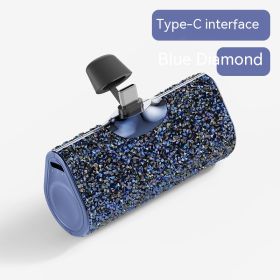 Diamond Pocket Capsule Emergency Power Bank Diamond-embedded Mini Lipstick Small Portable Power Source (Option: Blue Diamond Type C Interface-3000 MA)