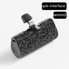 Diamond Pocket Capsule Emergency Power Bank Diamond-embedded Mini Lipstick Small Portable Power Source (Option: Black Diamond Apple Interface-3000 MA)