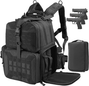 Tactical Range Backpack Bag, VOTAGOO Range Activity Bag For Handgun And Ammo, 3 Pistol Carrying Case For Hunting (Color: Black)