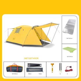 3Person Outdoor Camping Space Folding And Thickening Tent Rain And Sun Proof Outdoor (Option: Yellow-Picnic mat moistureproof mat)