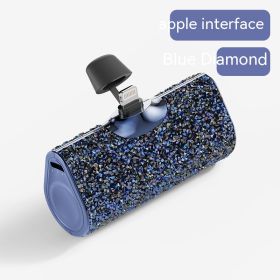 Diamond Pocket Capsule Emergency Power Bank Diamond-embedded Mini Lipstick Small Portable Power Source (Option: Blue Diamond Apple Interface-5000 MA)