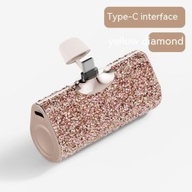 Diamond Pocket Capsule Emergency Power Bank Diamond-embedded Mini Lipstick Small Portable Power Source (Option: Gold Diamand Type C Interface-3000 MA)