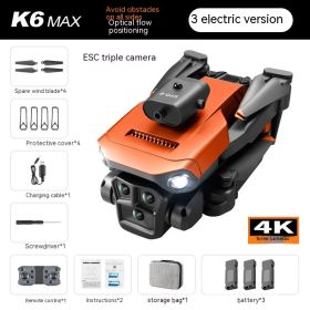 K6 MAX UAV Three-camera HD Aerial Photography Obstacle Avoidance (Option: Orange 3 Battery Version)