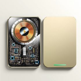 Aluminum Alloy Fast Magnetizing Suction Wireless Charging Bank PD20W5000 Mah Mobile Power Supply (Color: Gold)