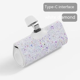 Diamond Pocket Capsule Emergency Power Bank Diamond-embedded Mini Lipstick Small Portable Power Source (Option: Color Type C Interface-5000 MA)