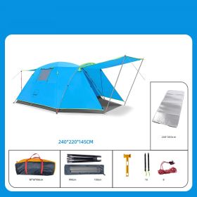 3Person Outdoor Camping Space Folding And Thickening Tent Rain And Sun Proof Outdoor (Option: Blue-Add moistureproof pad)