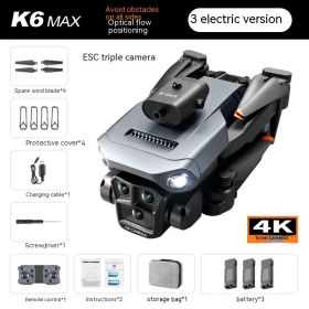 K6 MAX UAV Three-camera HD Aerial Photography Obstacle Avoidance (Option: Gray 3 Battery Version)