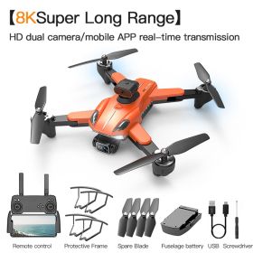 P11 Drone GPS Automatic Return 8K Aerial Photography UAV Four Sided Obstacle Avoidance Remote Control  Toy (Option: Orange-Triple)