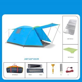 3Person Outdoor Camping Space Folding And Thickening Tent Rain And Sun Proof Outdoor (Option: Blue-Picnic mat moistureproof mat)