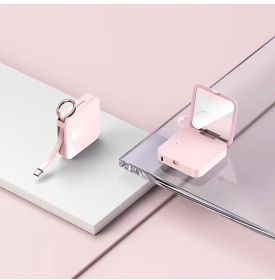 Mini Keychain Comes With Wire Diamond-encrusted Beauty Mirror Mobile Charging Bank (Option: Pink-IPhone-3300mah)