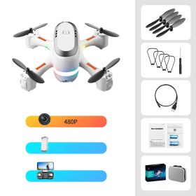 Mini Aerial Photography Gradient LED Remote Control Plane (Option: White-Double battery-480p)