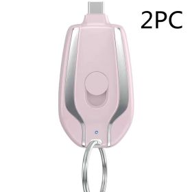 Keyring Charging Bank Wireless Portable 1500 Mah Emergency Power Supply Telescopic Small Mobile Power Supply (Option: Pink 2PC-Typec)