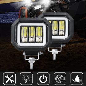 Fog Light With Aperture Angel Eye Motorcycle Spotlight Off-road Vehicle (Option: Red-Square-2PCS)