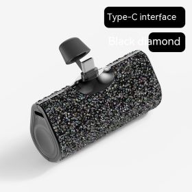 Diamond Pocket Capsule Emergency Power Bank Diamond-embedded Mini Lipstick Small Portable Power Source (Option: Black Diamond Type C Interface-3000 MA)