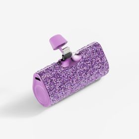 Diamond Pocket Capsule Emergency Power Bank Diamond-embedded Mini Lipstick Small Portable Power Source (Option: Purple Diamond Apple Interface-3000 MA)